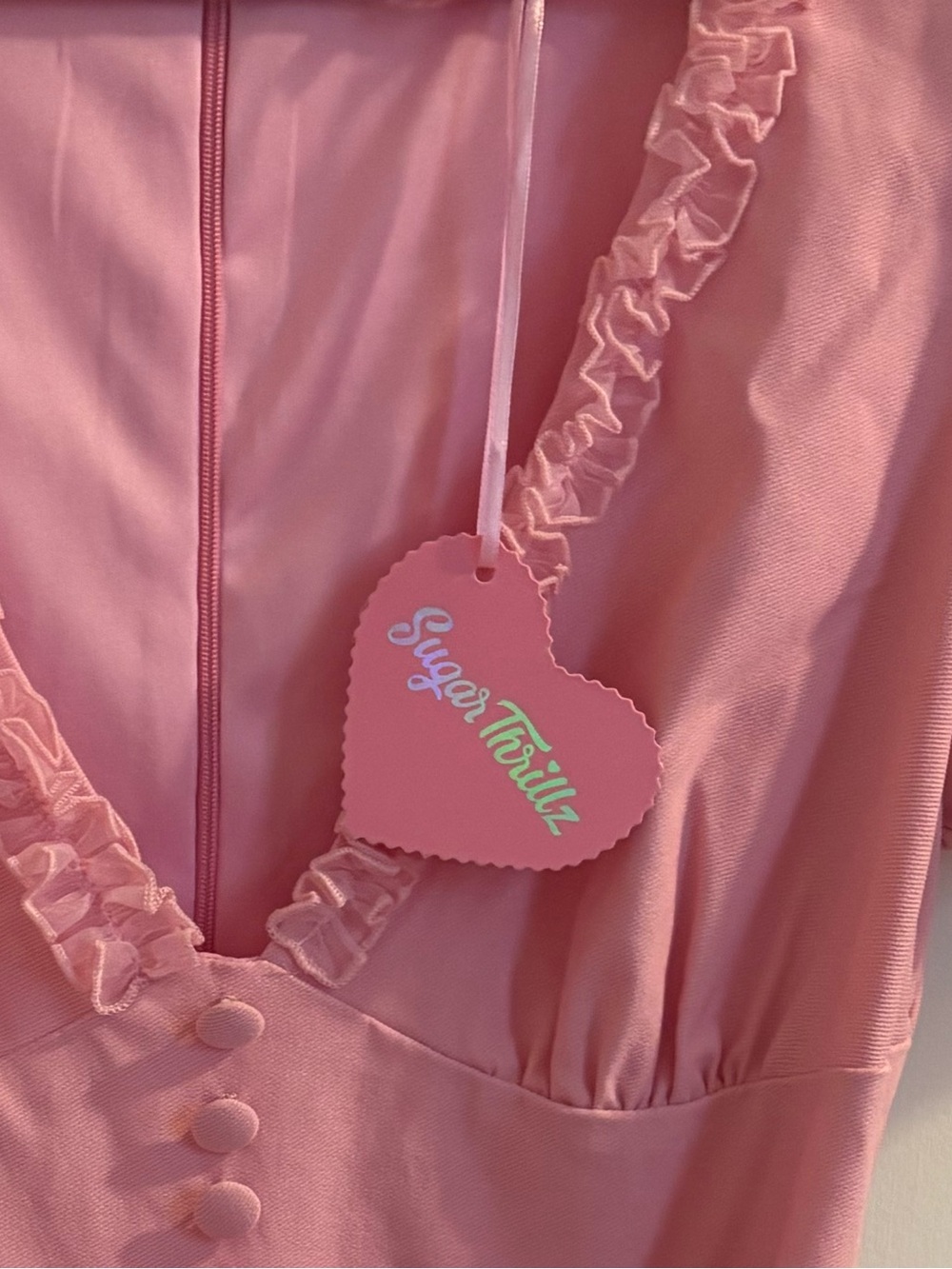Sugar Thrillz Pink Scallop-Trim Belted Romper - Picture 6 of 6